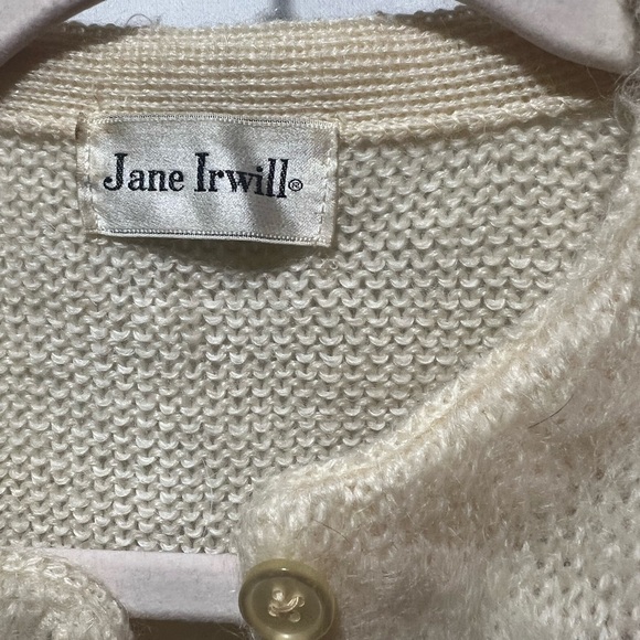 Jane Irwill Floral Embroidered Wool Sweater Medium Cream Knit Beaded Cotton - Picture 4 of 7